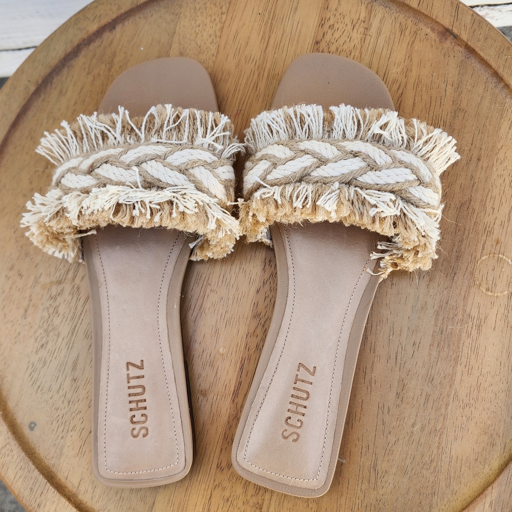 SCHUTZ Woven Cream and Tan Sandals - Picture 8 of 8